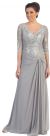 V-Neck Lace Top Long Formal Mother of the Bride Dress in Silver